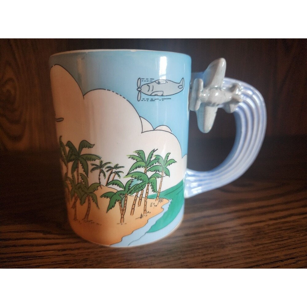 Vintage South Seas Aviation Coffee Mug by Sarsaparilla 1980s w/ Airplane Handle
